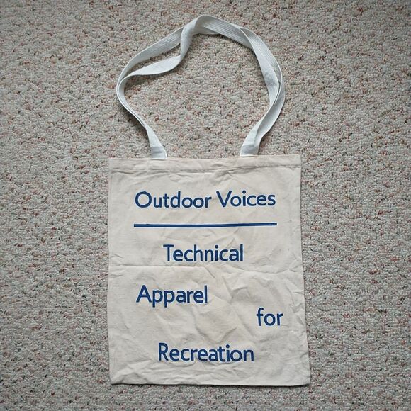 Outdoor Voices Tote Bag Canvas Fabric Natural Logo Signature Reusable 15x15" - Picture 1 of 6